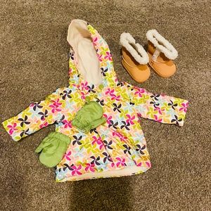 American Girl Doll snowboarding coat, mittens, boots